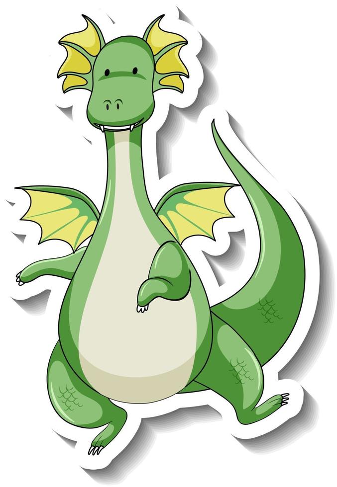 Plantilla de pegatina con personaje de dibujos animados de dragón de fantasía vector