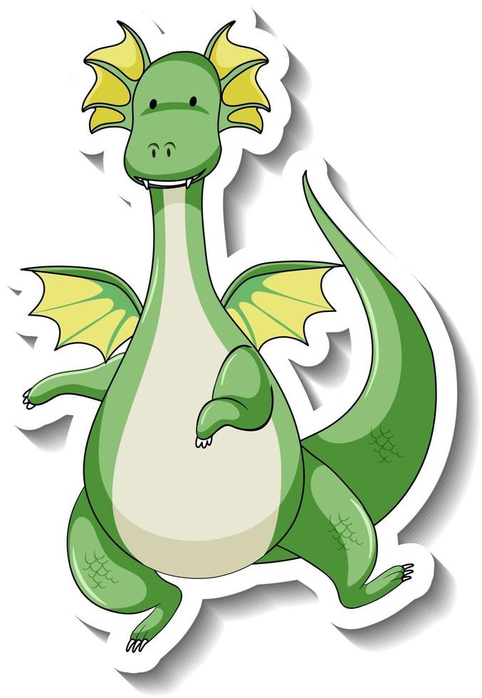 Sticker template with fantasy dragon cartoon character vector