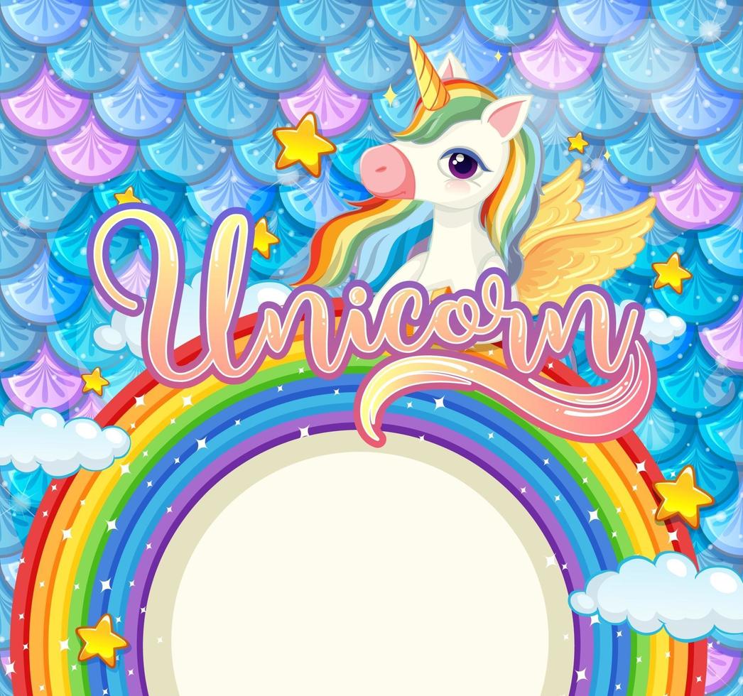 Blank banner with rainbow frame on blue fish scales background vector