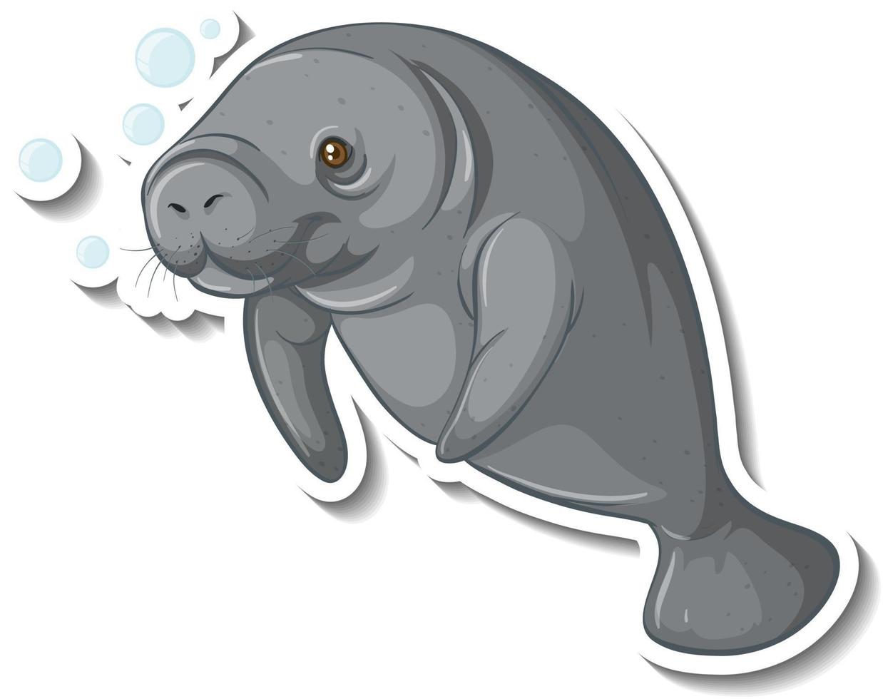 Sticker template with a manatee cartoon character isolated vector