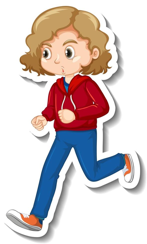 Sticker design with a girl jogging cartoon character vector