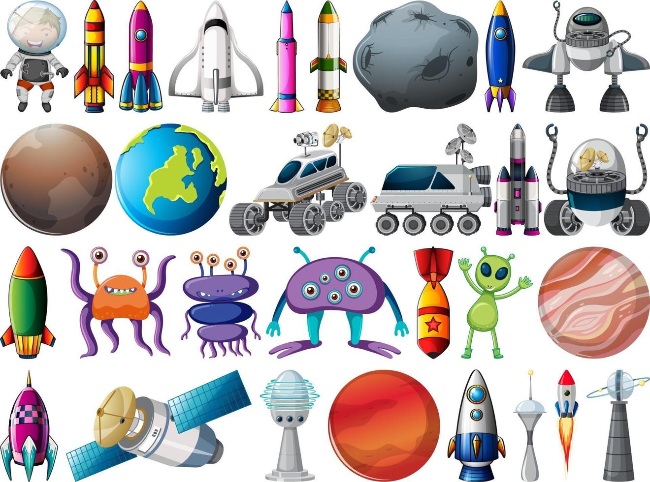 Set of space objects and elements isolated on white background vector