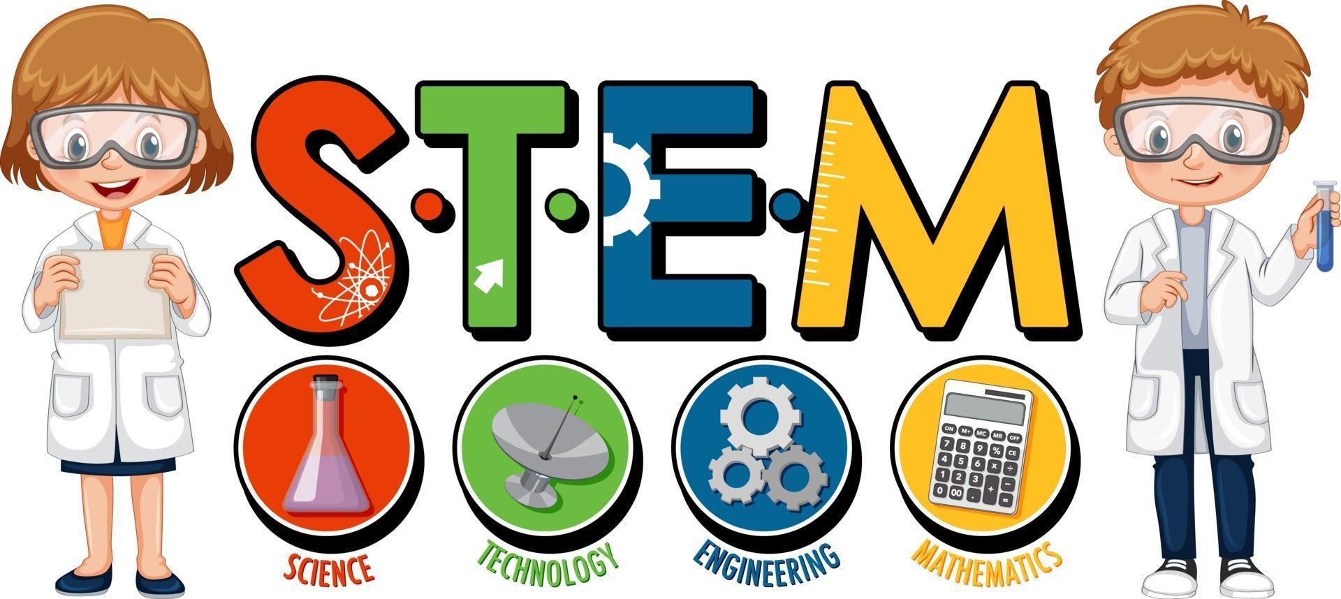 STEM education logo with children cartoon character 2723012 Vector Art at  Vecteezy