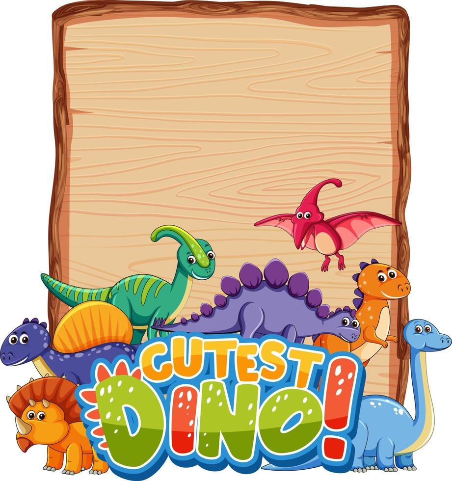 Empty board template with many cute dinosaurs on white background vector