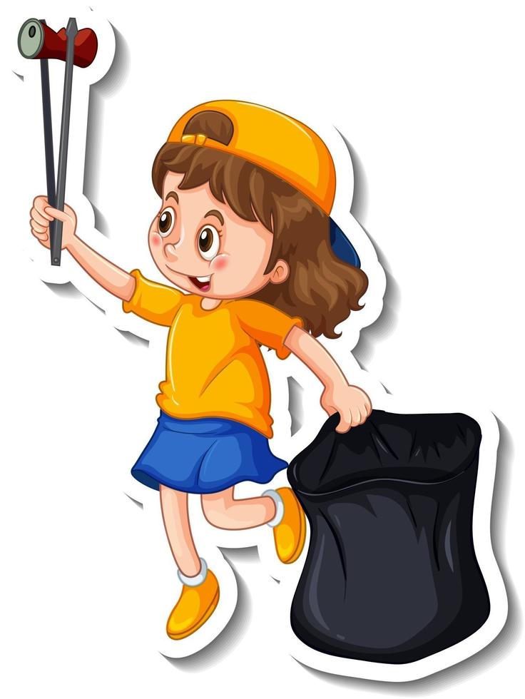 Sticker template with a girl cartoon character isolated vector