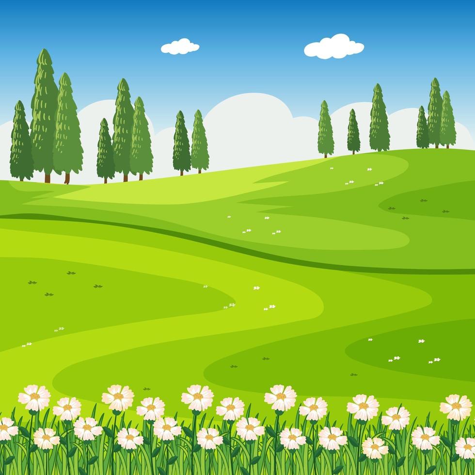 Park outdoor scene with flower field and blank meadow 2723060 Vector