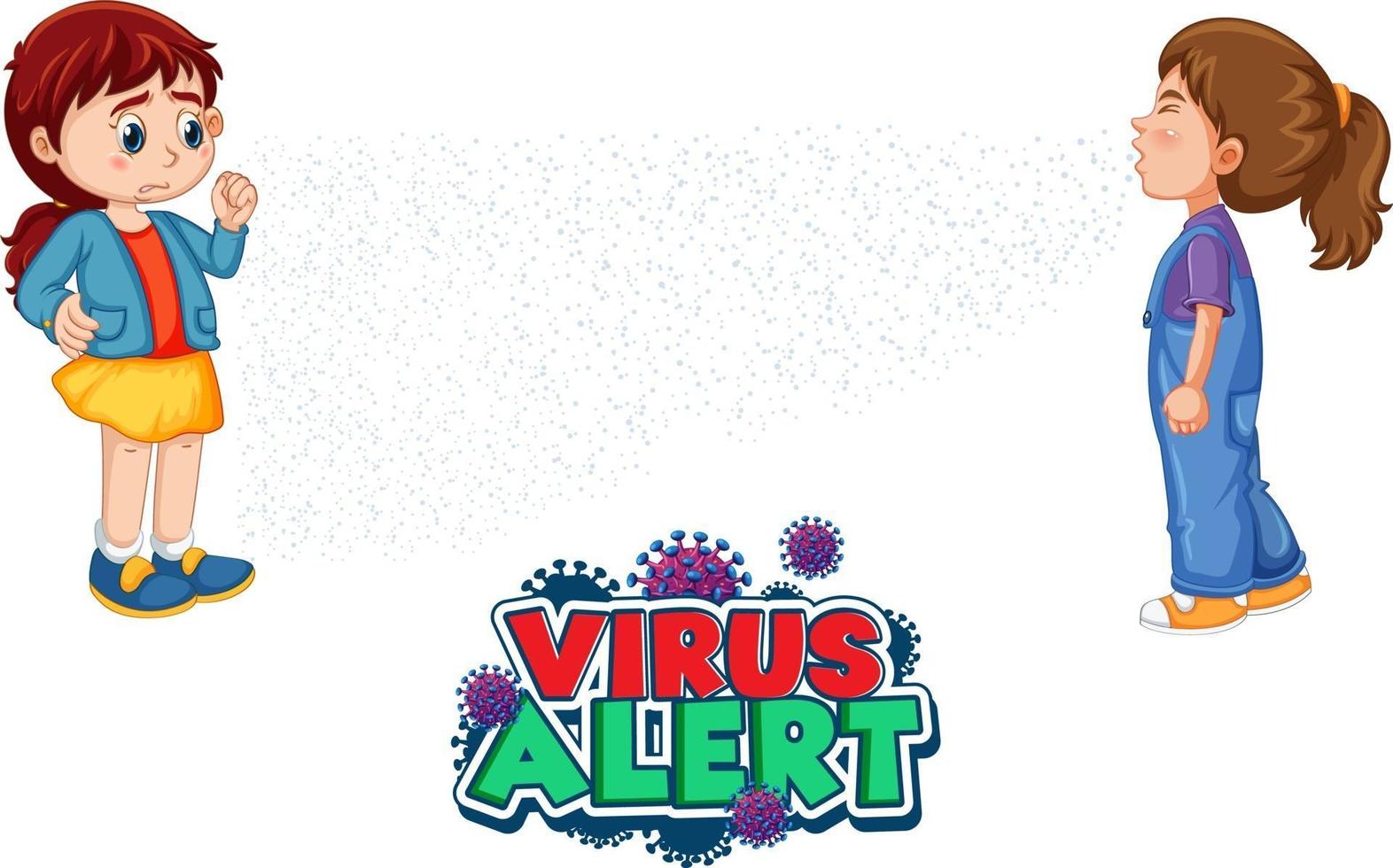 Virus Alert font in cartoon style with a girl look at her friend sneezing isolated on white background vector