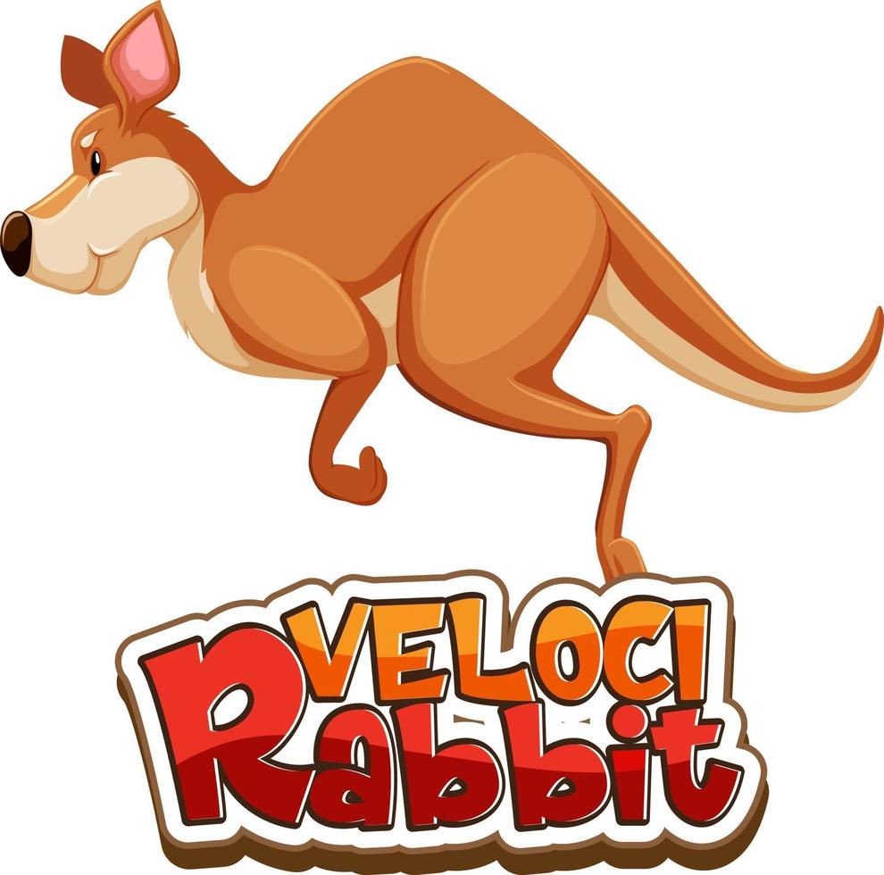 personaje de dibujos animados de canguro con banner de fuente velocirabbit aislado vector