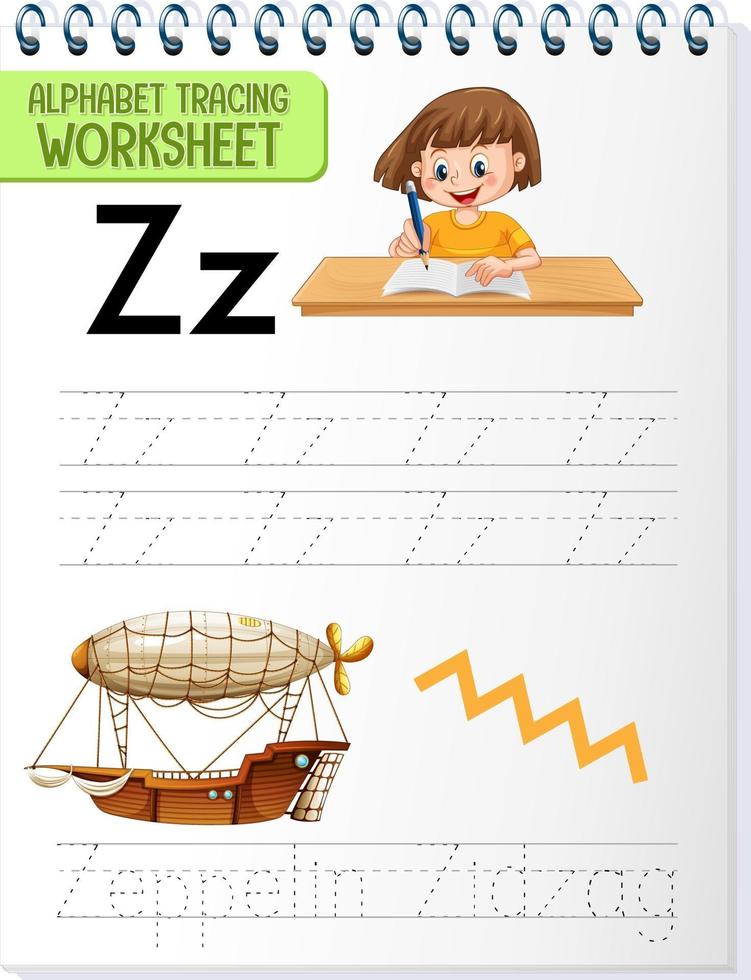 Alphabet tracing worksheet with letter Z and z vector