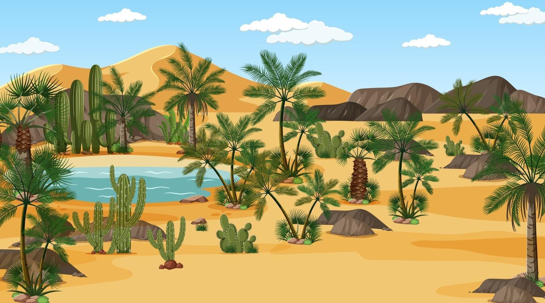 paisaje de bosque desértico en la escena diurna con oasis vector