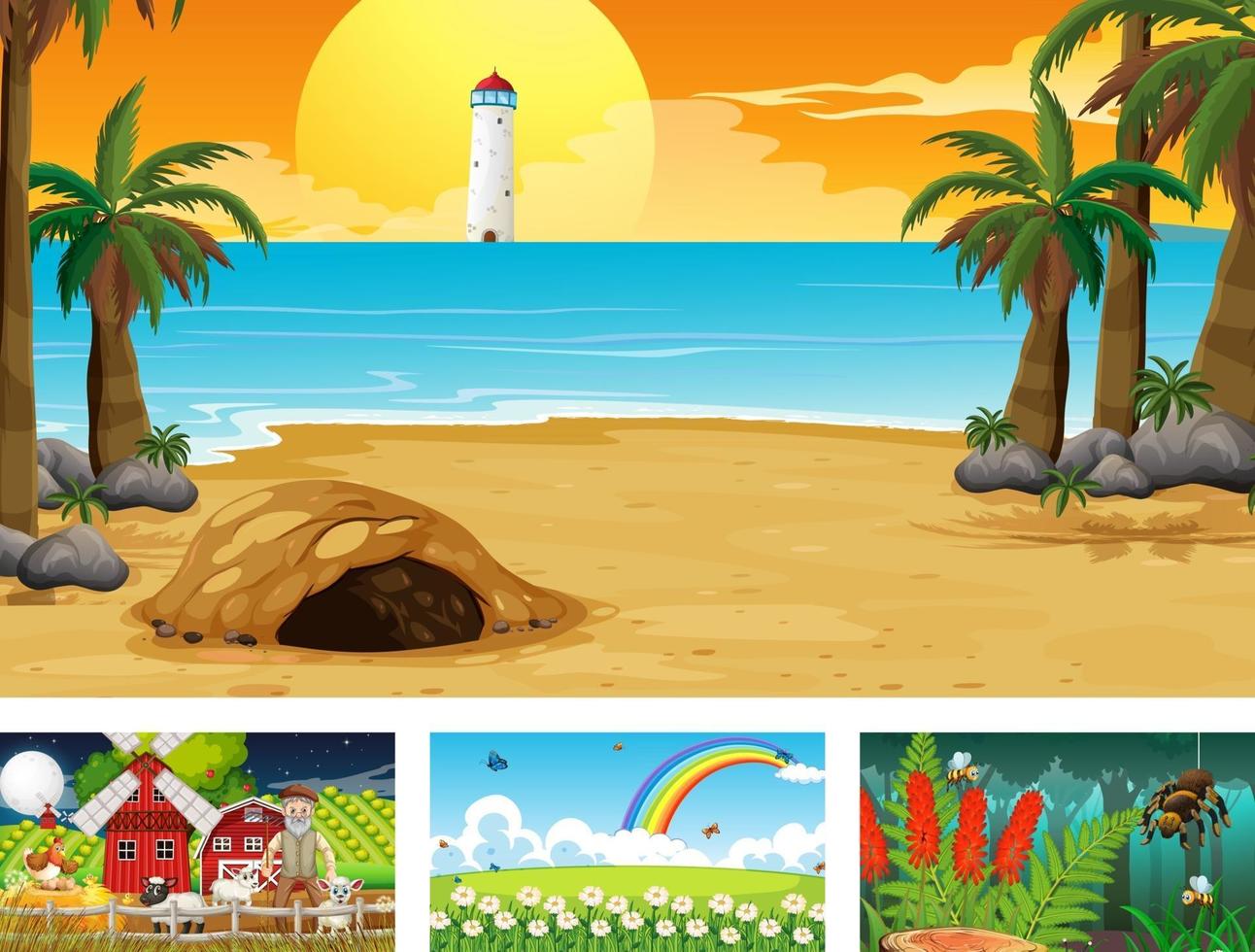 Four different nature horizontal scene vector