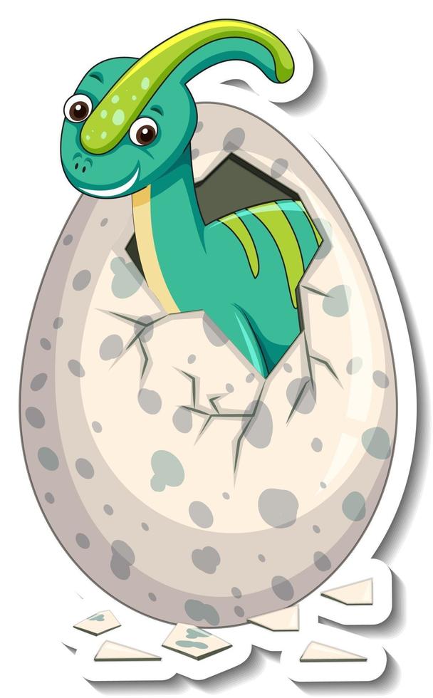 una plantilla de pegatina con un dinosaurio bebé saliendo de un huevo vector