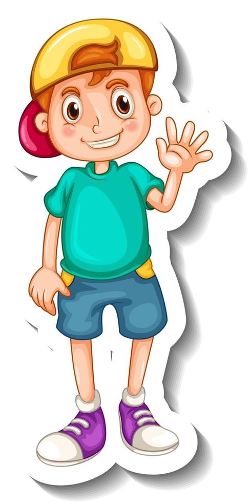 Sticker template with a boy cartoon character isolated vector