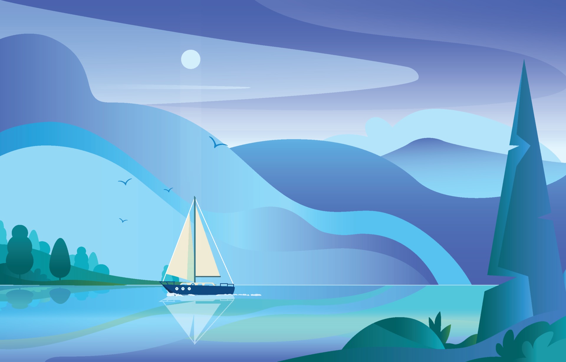 Boat Sails on the River 2723174 Vector Art at Vecteezy