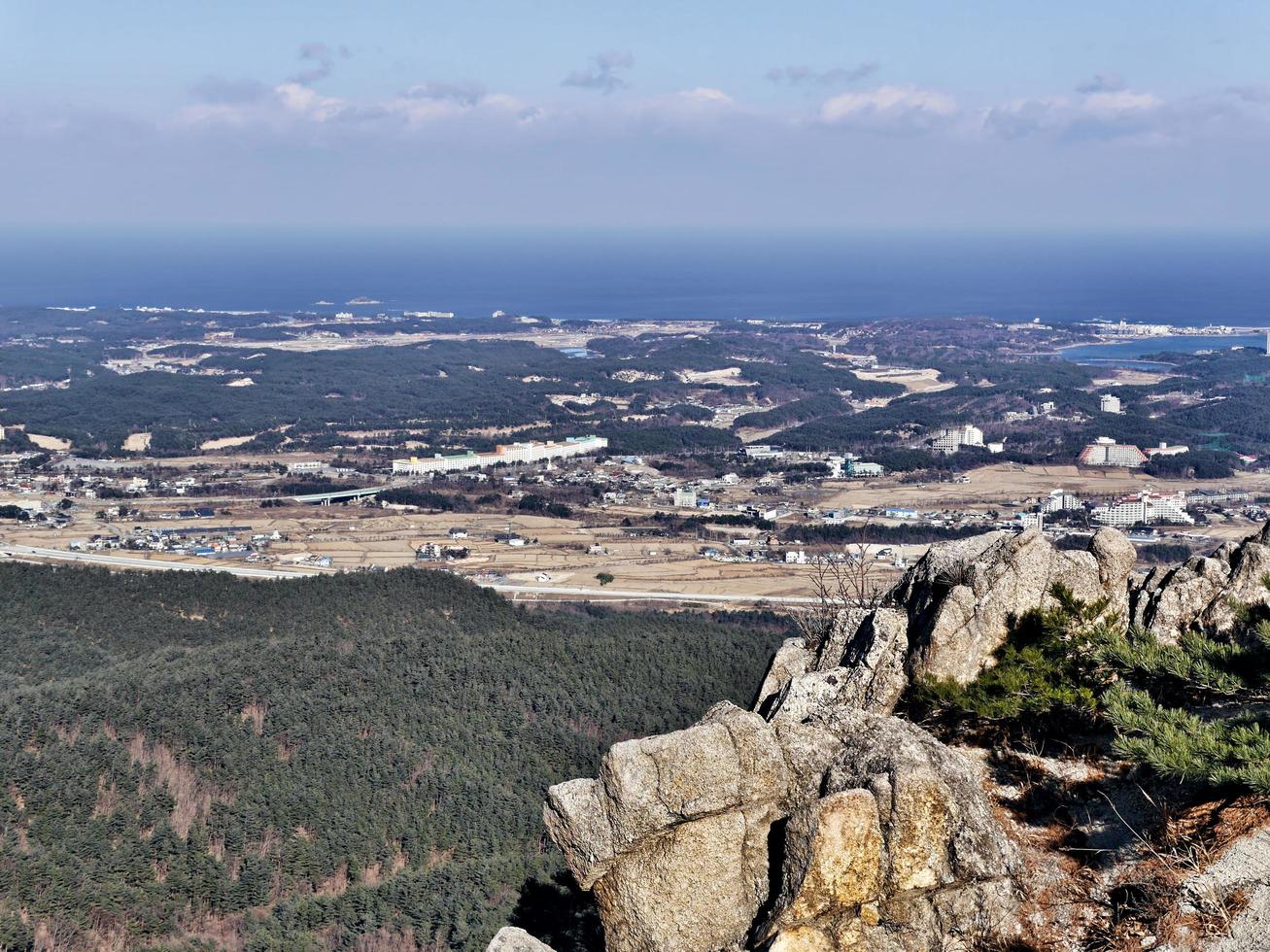 The view to Sokcho city from the peak. Seoraksan mountains, South Korea photo