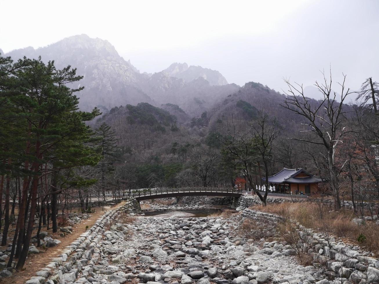 el pequeño puente en el parque nacional de seoraksan. Corea del Sur foto