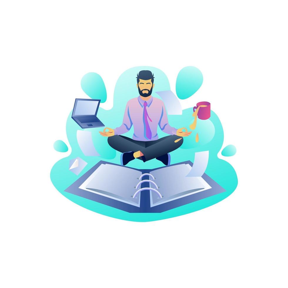 Yoga en concepto de vector de ilustración de oficina, ejercicio físico en el lugar de trabajo