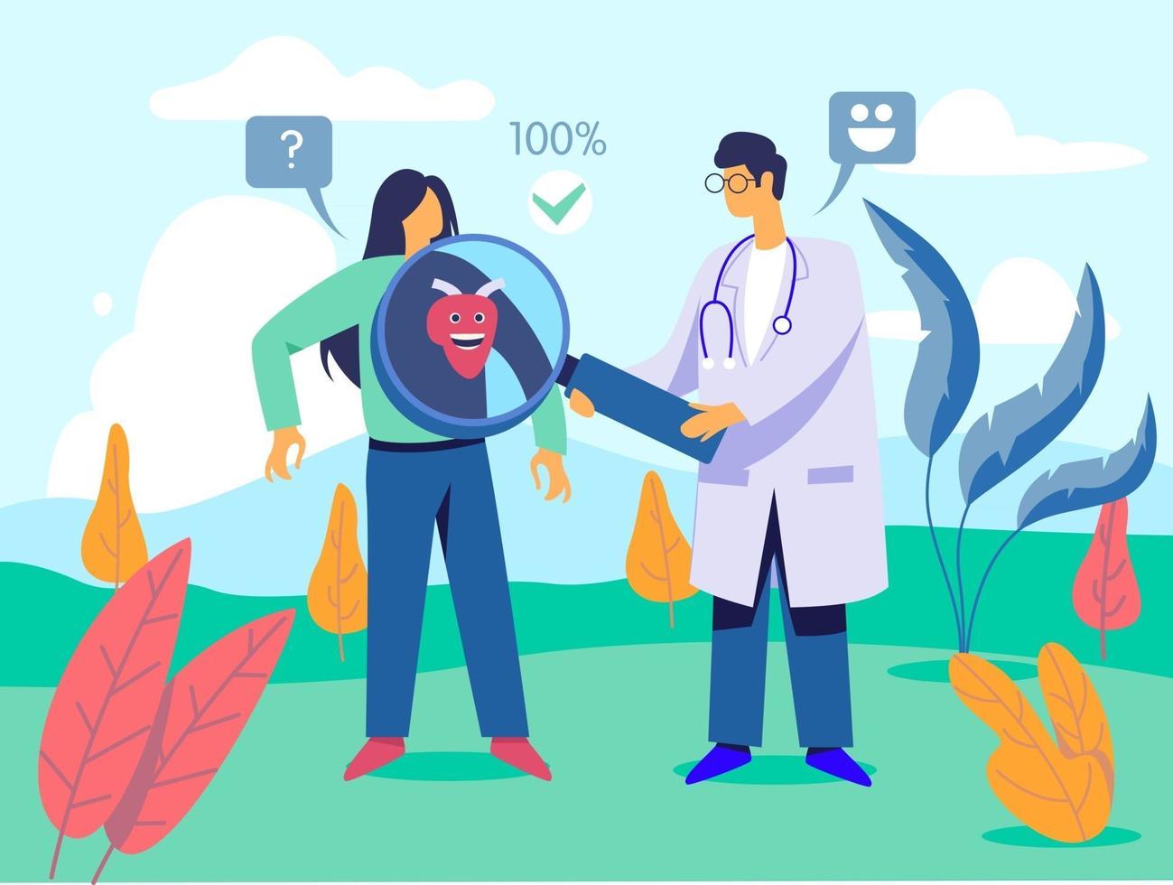 Doctor checking heart of a patient illustration concept vector