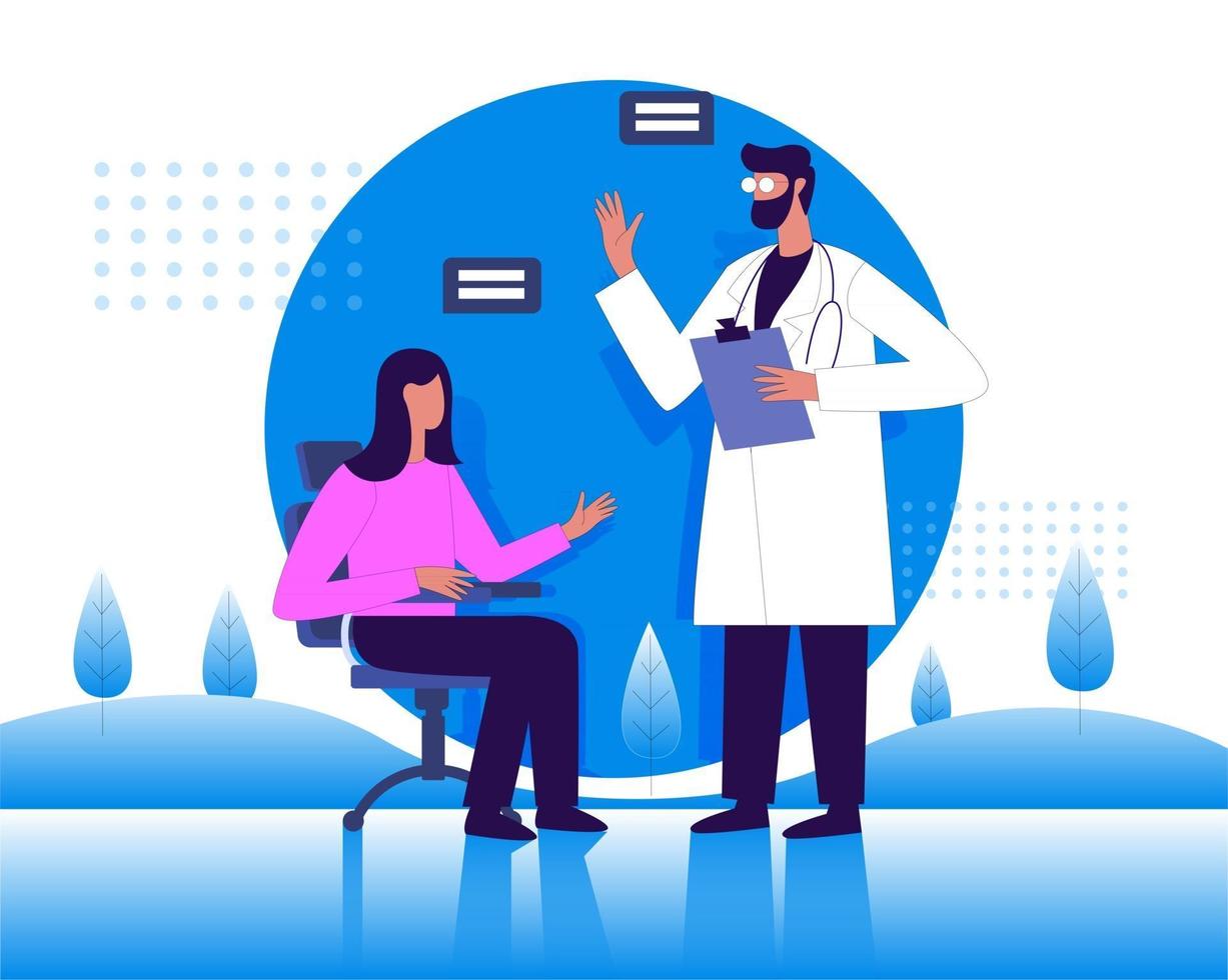 Doctor talking to lady patient illustration concept vector