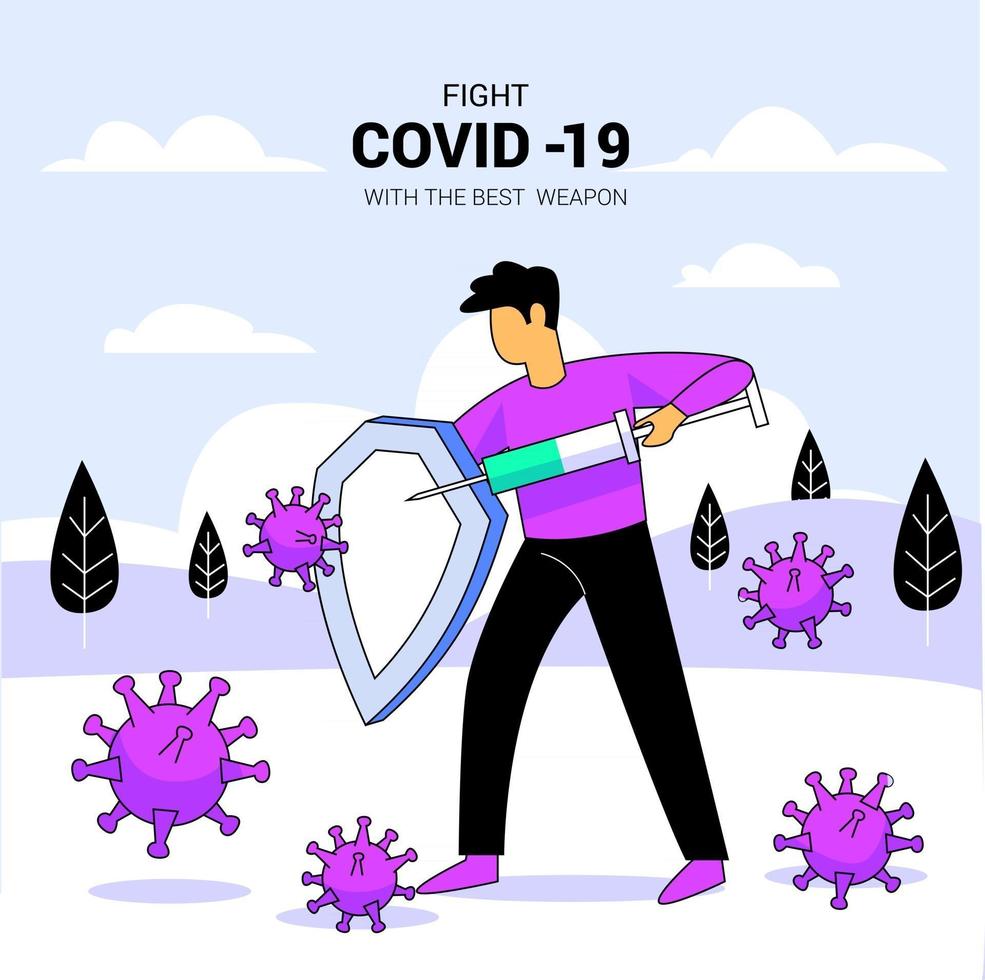 luchando contra el virus con el concepto de ilustración de vector de vacuna