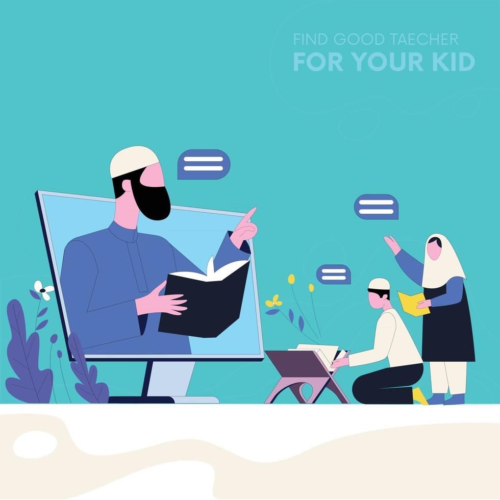 Kids learning Quran vector illustration concept  Islamic Education Illustrations