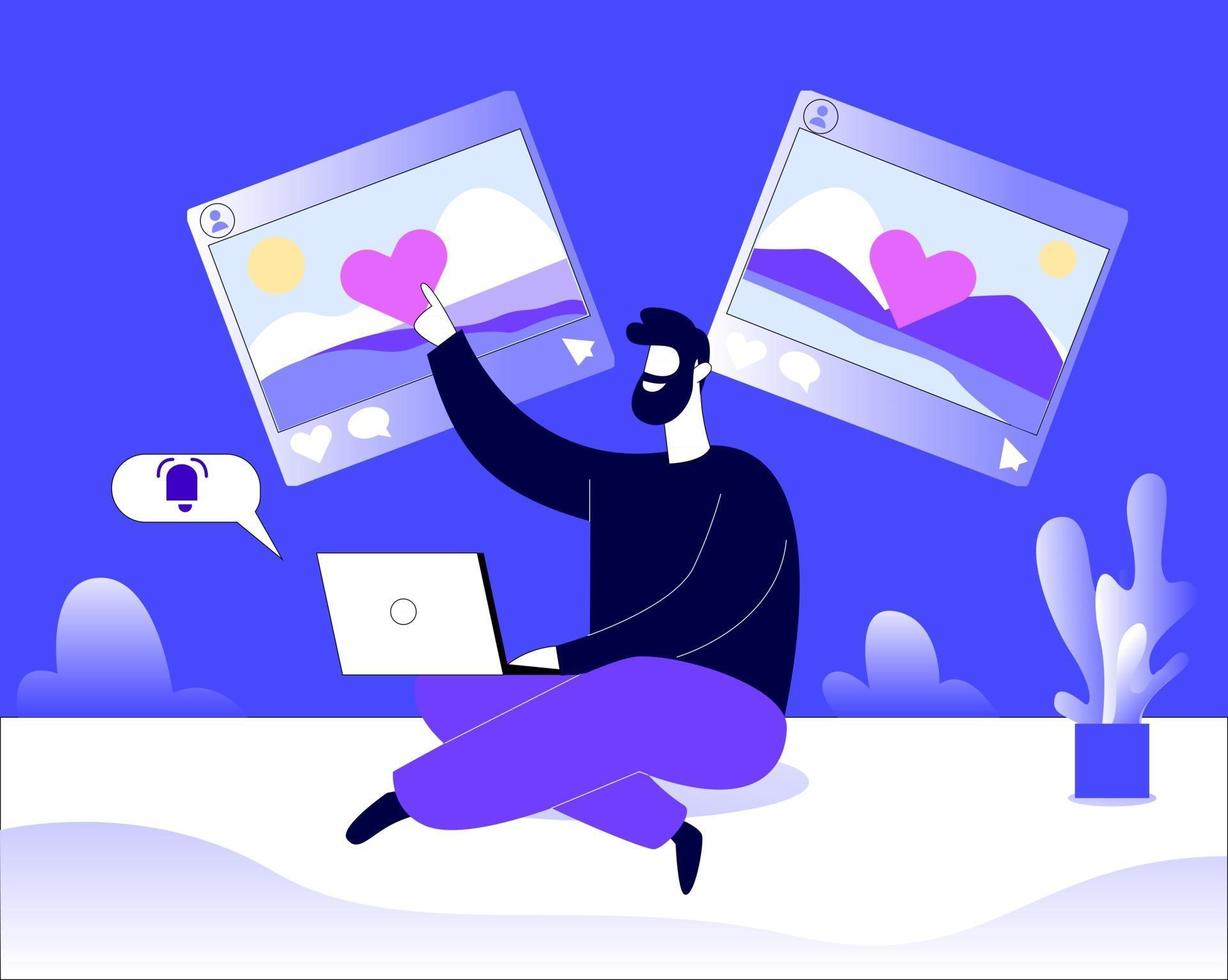 Man browsing social media illustration concept vector