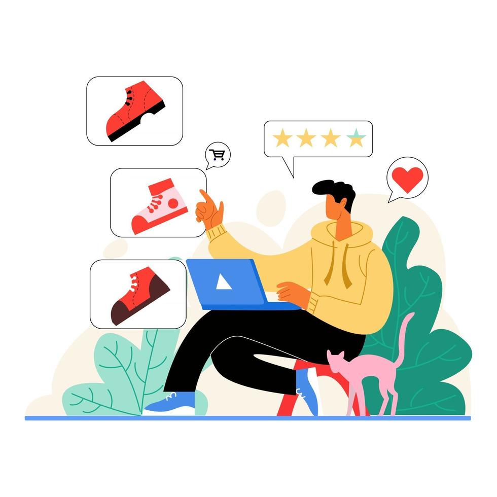 Hombre comprando zapatos de vector de concepto de ilustración en línea