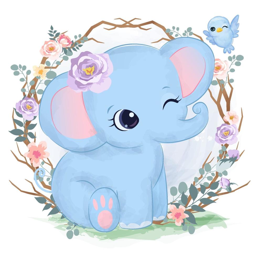 Ilustración de elefante bebé en acuarela vector