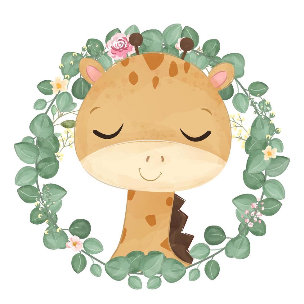 Cute little giraffe in watercolor illustration vector