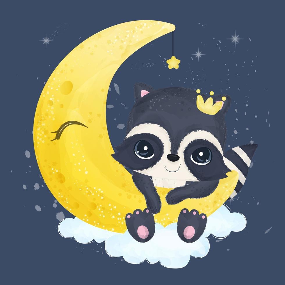 Adorable baby raccoon illustration in watercolor vector