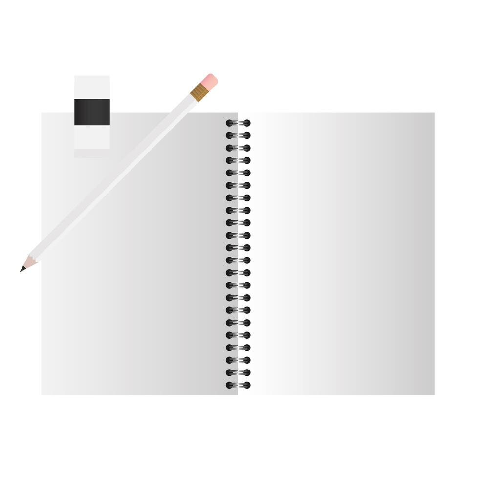 Isolated mockup open notebook and pencil vector design