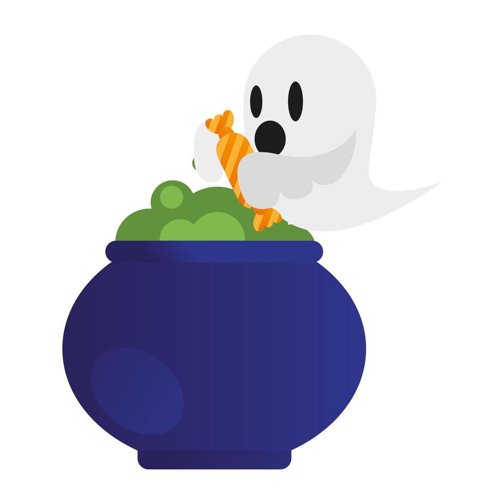 Halloween ghost cartoon with witch bowl vector design