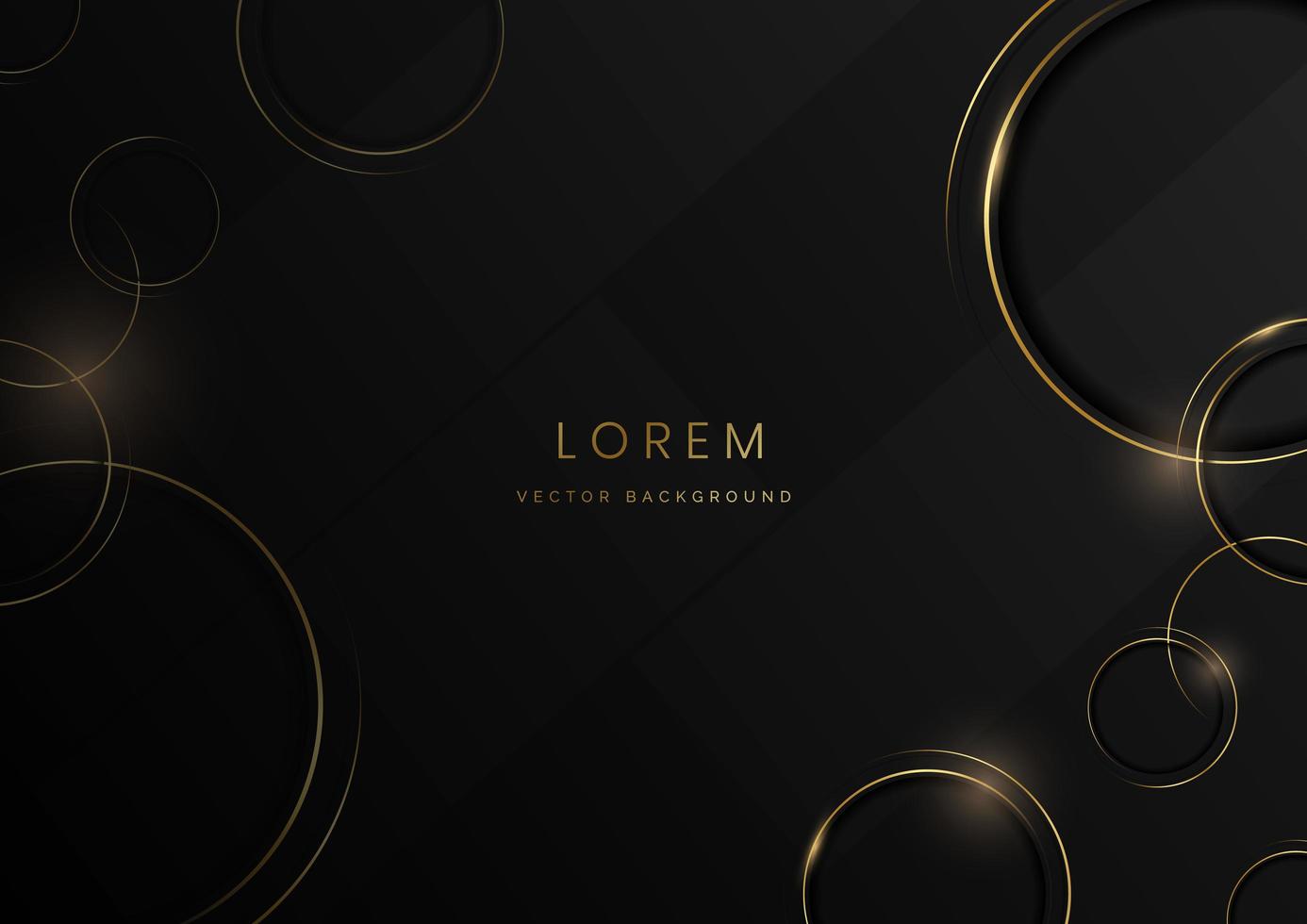 Abstract template gold circle lines geometric overlapping with copy space for text on black background. Luxury style. vector