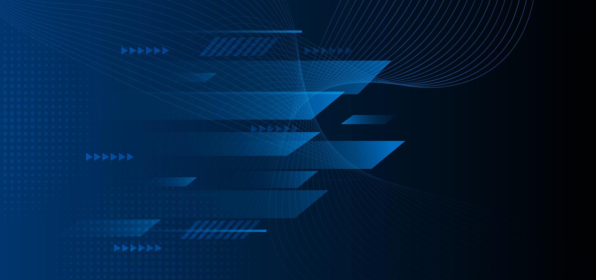 Abstract banner design template blue geometric lines overlapping  movement on dark background. vector