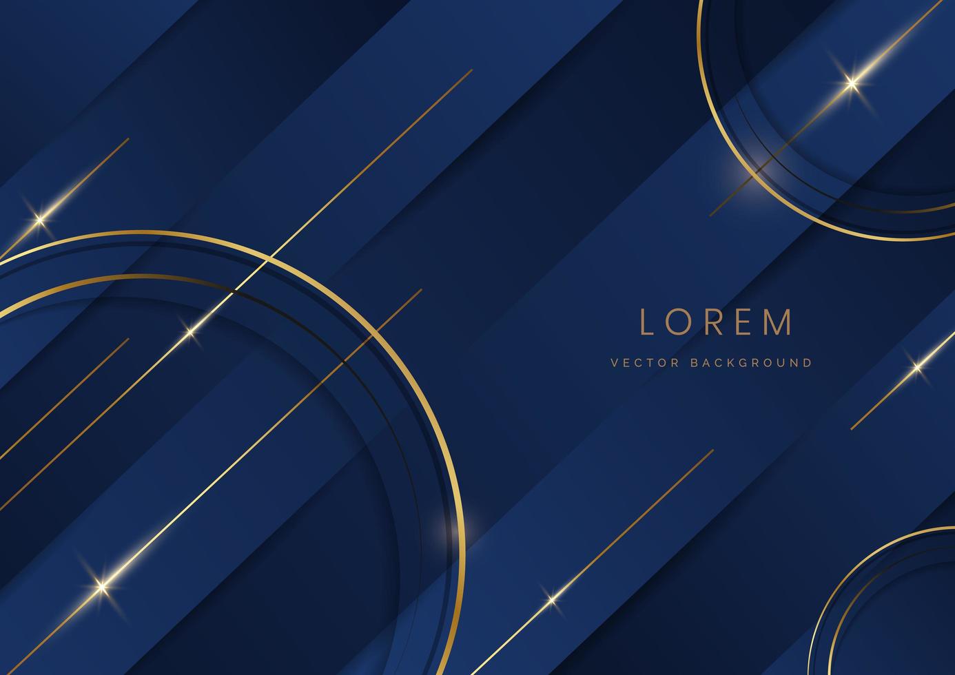 Abstract template gold circle lines geometric overlapping with copy space for text on blue background. vector