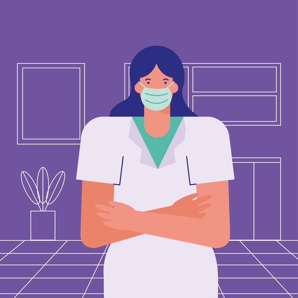 professional female surgeon wearing medical mask vector