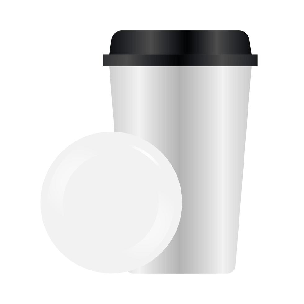 Isolated mockup coffee mug and seal stamp vector design