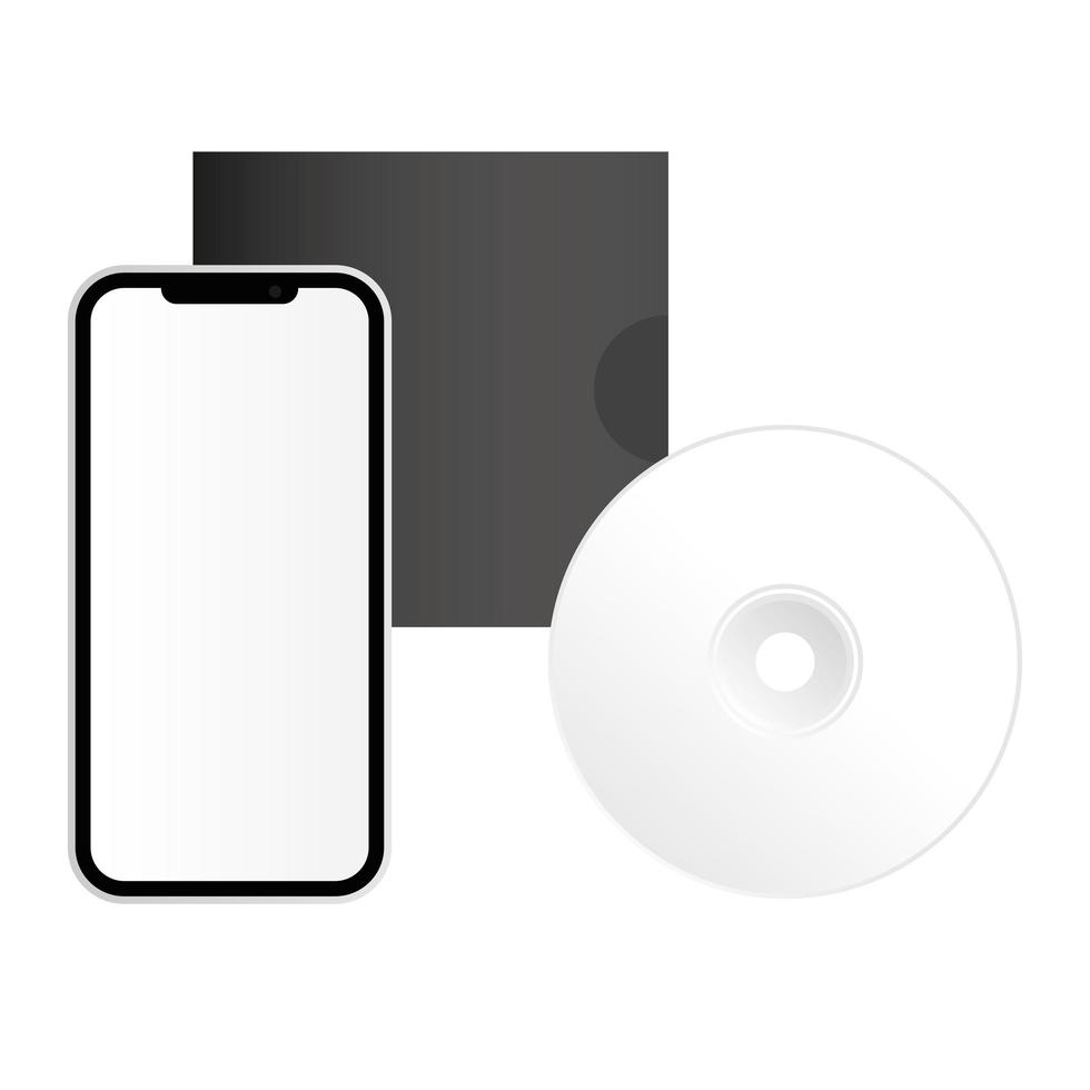 Isolated mockup cd and smartphone vector design