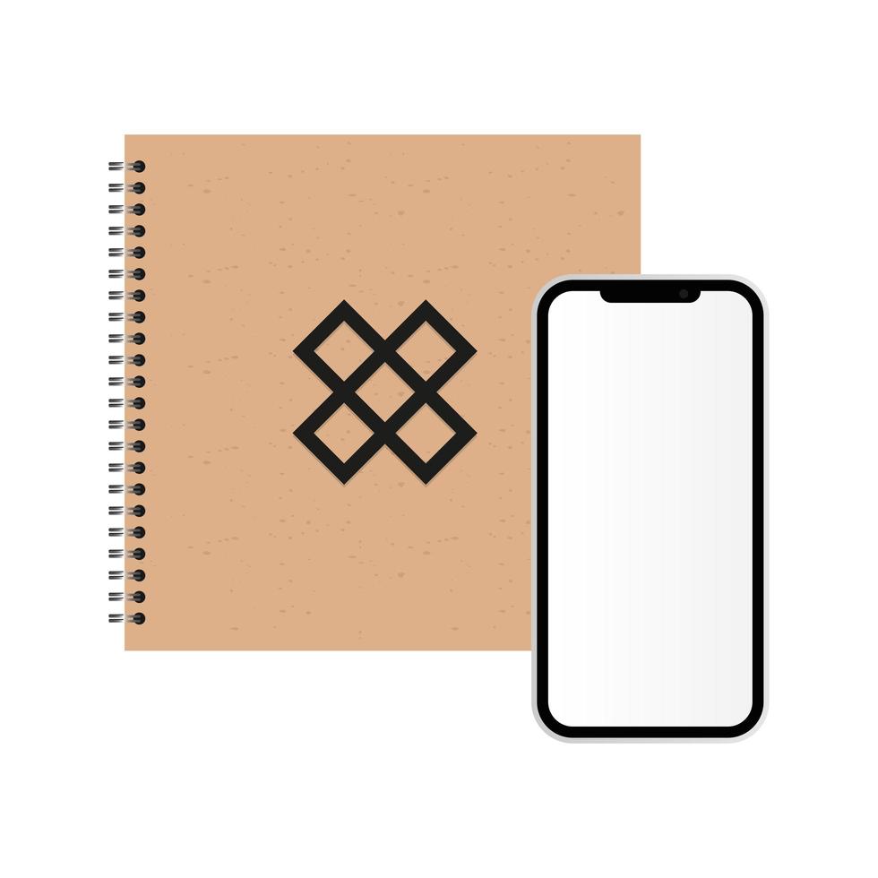 Isolated mockup notebook and smartphone vector design