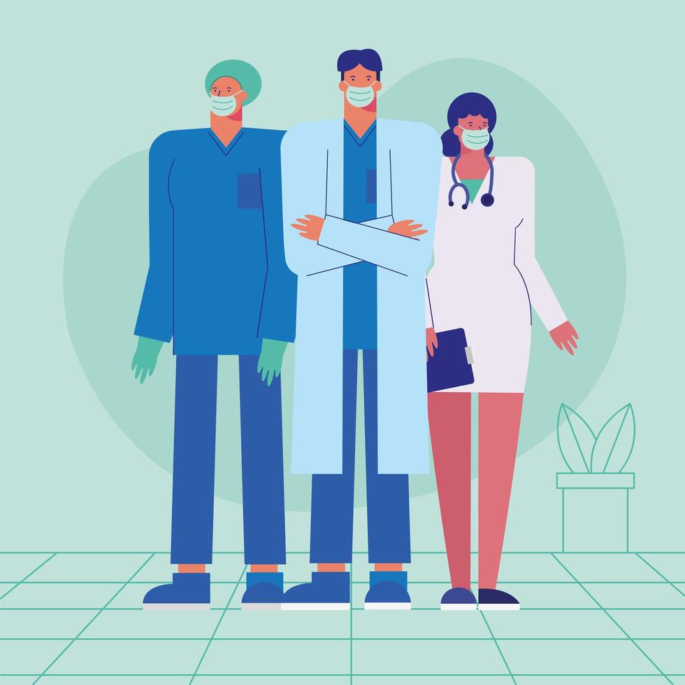 professional doctors staff wearing medical masks vector