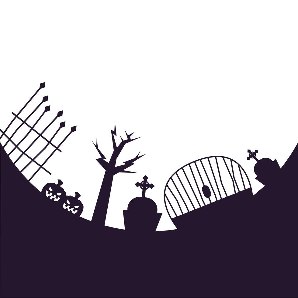 Halloween cemetery pumpkins and gates vector design