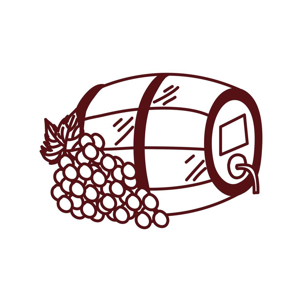 uvas frutas frescas con barril de vino vector