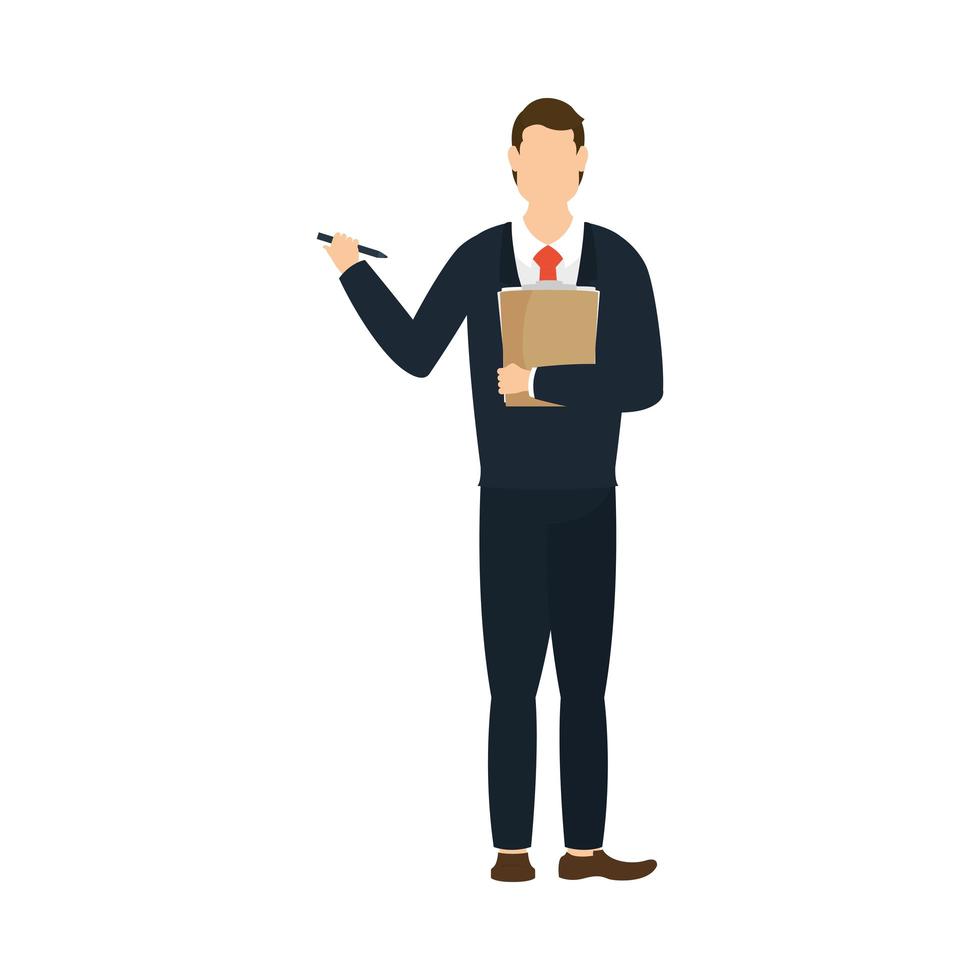 Businessman avatar with document and pen vector design