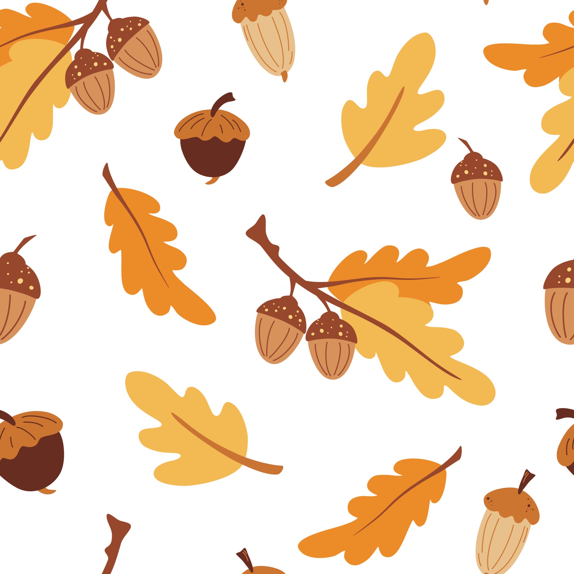 Seamless pattern with acorns. Autumn background. Stylized oak leaves and  acorns. Perfect for wallpaper, gift paper, pattern fill, web page  background, autumn greeting cards. Cartoon vector texture. 2724243 Vector  Art at Vecteezy