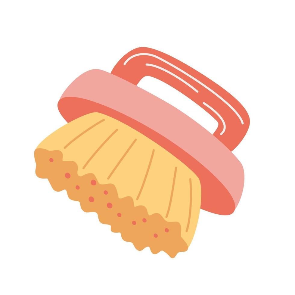 Eco cleaning brush. Ethical eco-friendly housecleaning and bathroom tool. Zero waste dish cleaning brush. Concept of green house. Vector flat cartoon illustration