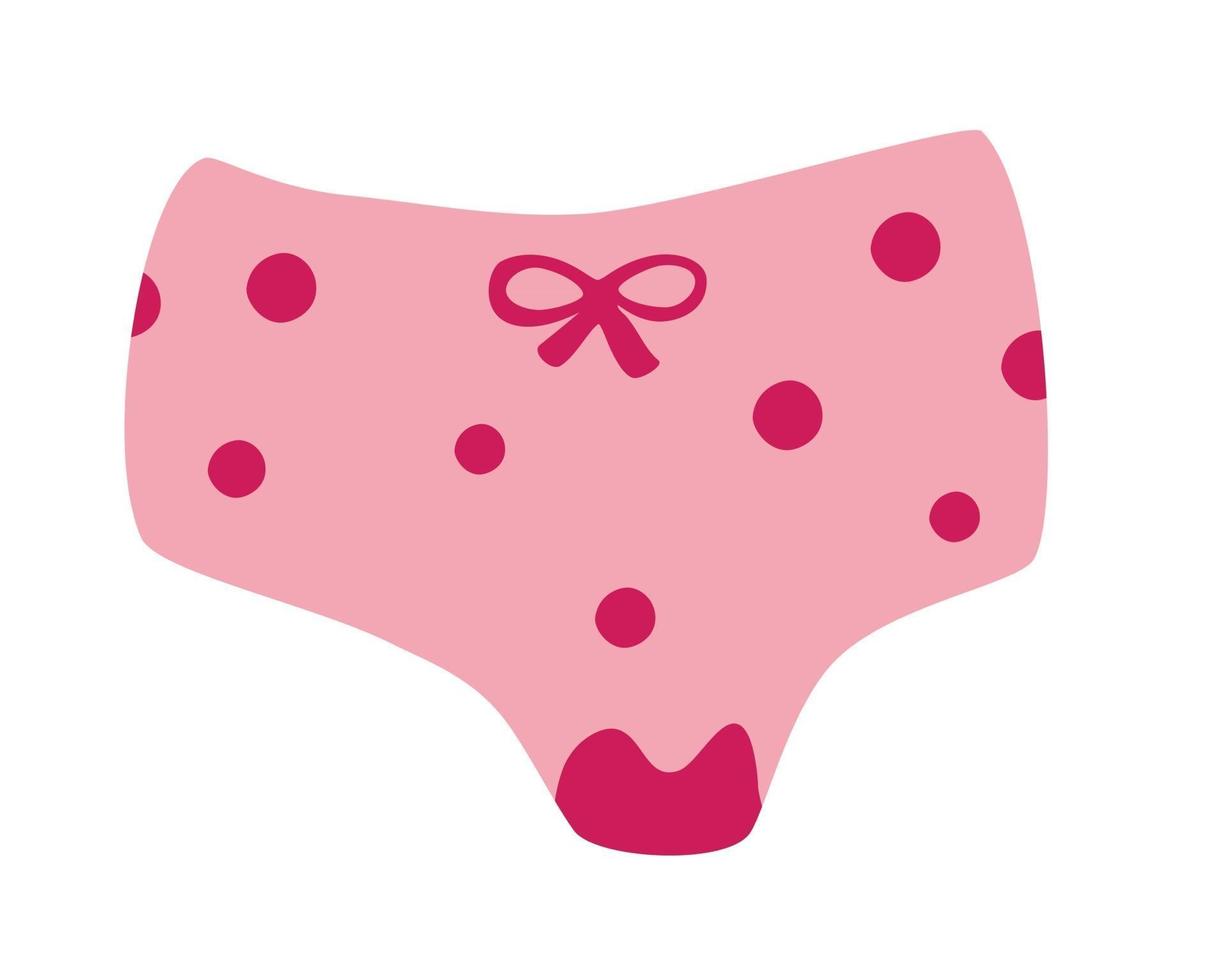Menstrual period. Women's underpants with menstrual blood. Feminine hygiene. Women underwear, lingerie, underpants. Body positive concepts. Flat cartoon colorful vector illustration.