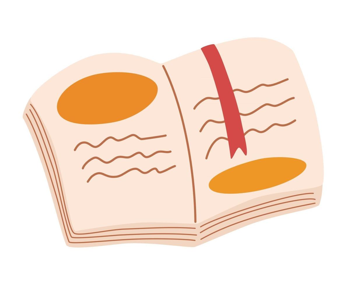 Open book with a bookmark. Concept Design For Children Education. Love of knowledge and reading. Book festival. Flat vector illustration