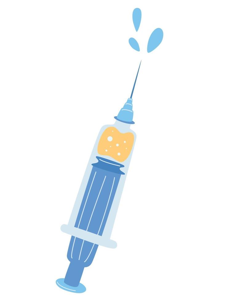 Medical syringe. The syringes are filled with vaccine, medicine. Injection for health and beauty. Vector Illustration of medical syringes with a needle in cartoon flat style.