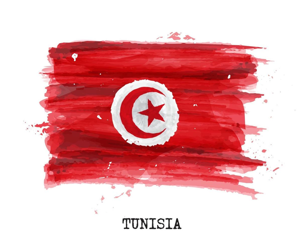 Watercolor painting design flag of Tunisia . Vector .