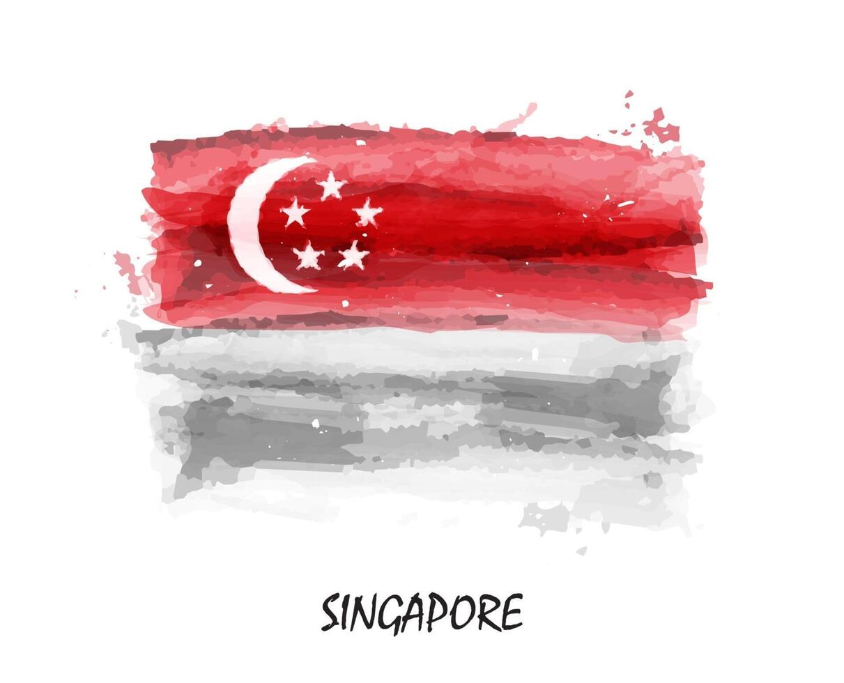 Realistic watercolor painting flag of Singapore . Vector .